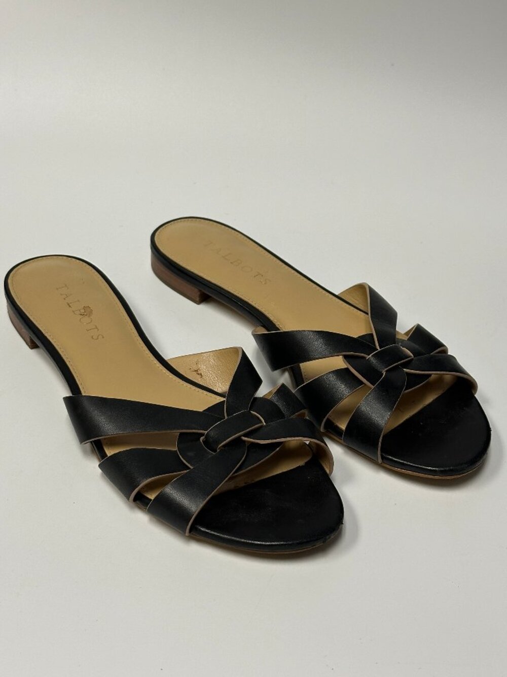 Talbots Women's Black Leather Keri Vachetta Slip-On Sandals Size 7